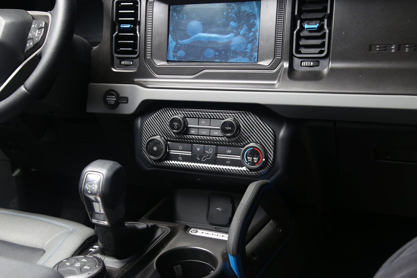 Air conditioning panel cover (glossy carbon fiber) for Ford Bronco 2021+