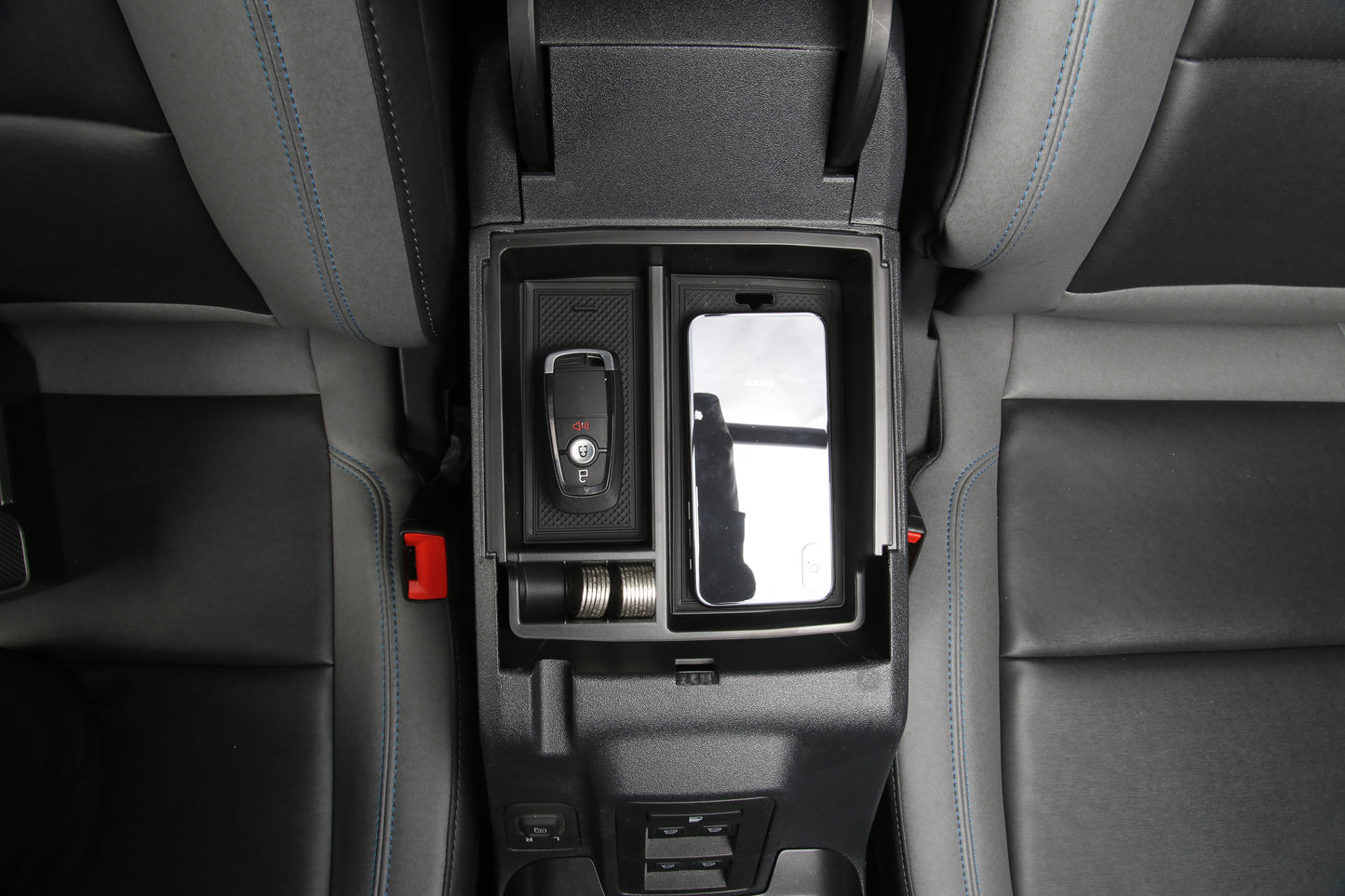 Armrest Console Storage Box for 2021+ Bronco - Top Section - Non-Slip Rubber Surface. Phone on Left Side